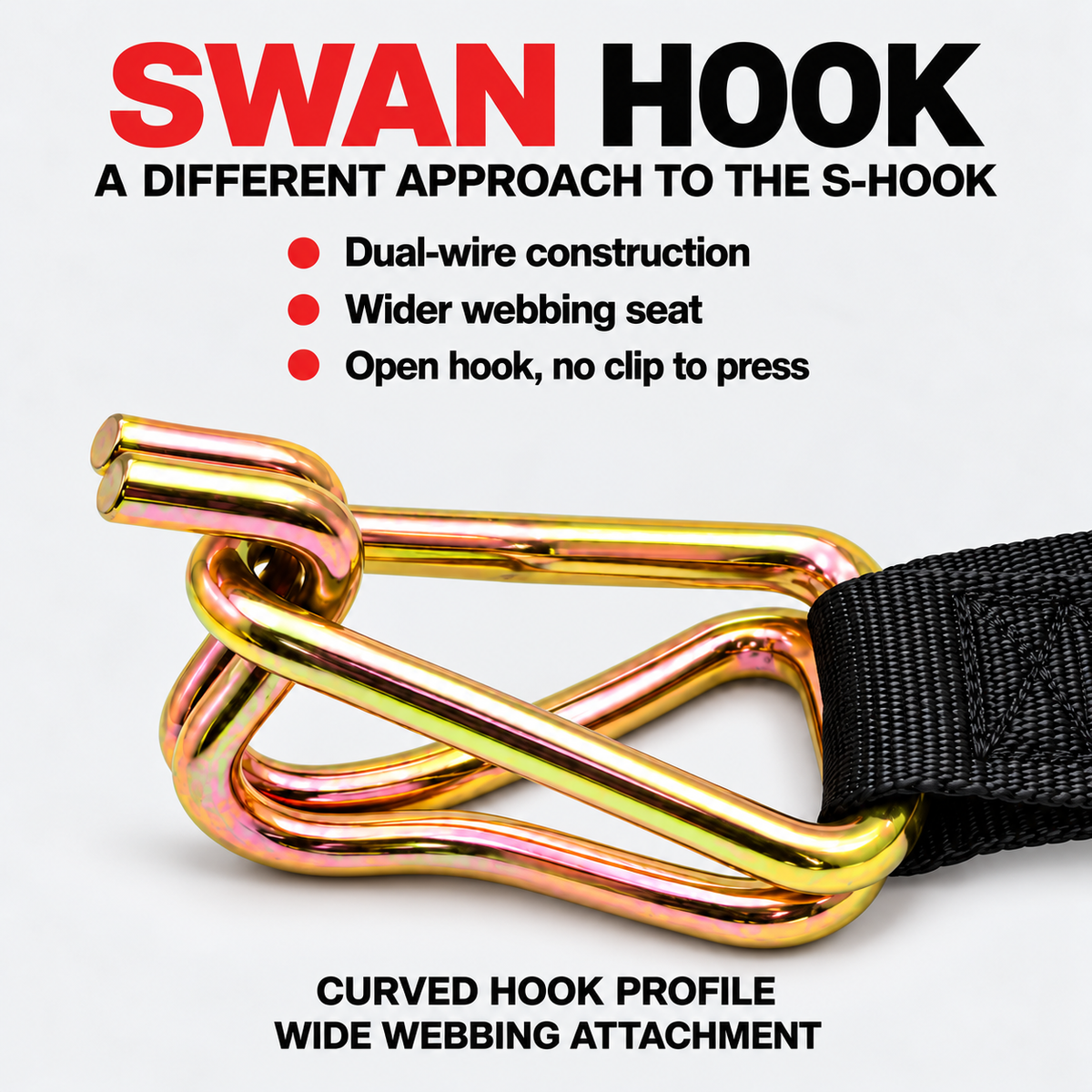 Tiger Australia Swan Hook Series 25mm × 3m Retractable Ratchet Straps 4-Pack(Black)