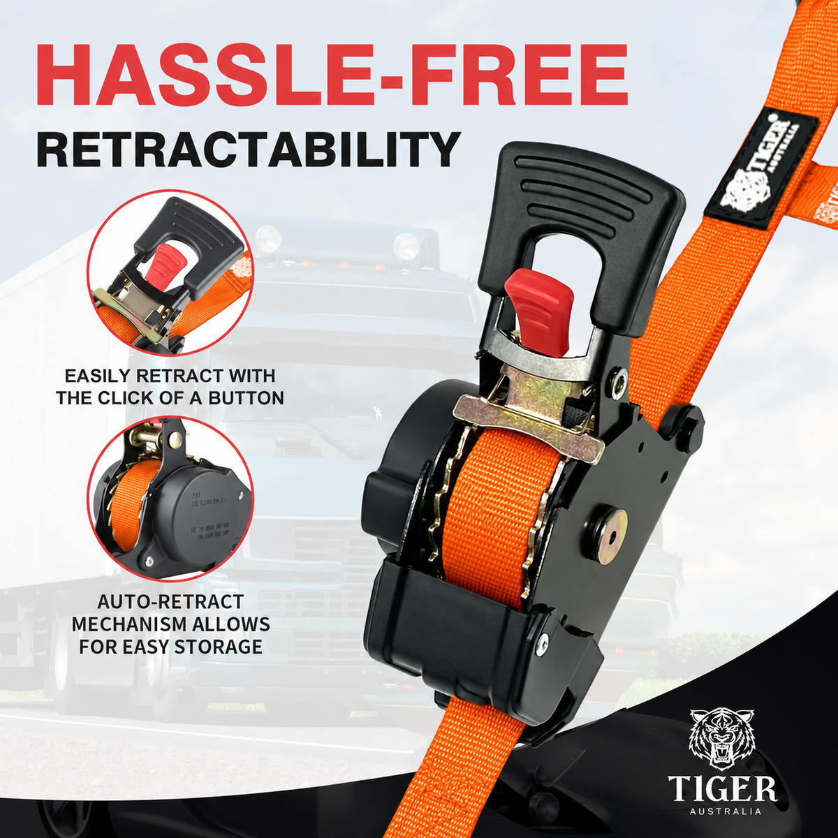 Tiger Australia Swan Hook Series 25mm × 3m Retractable Ratchet Straps 4-Pack(Orange)