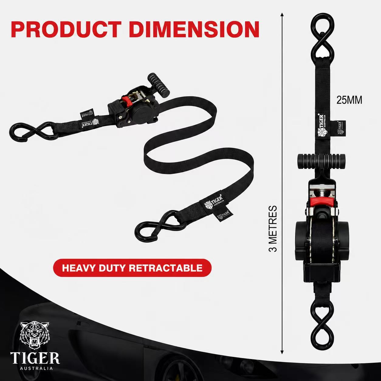 Tiger Australia Ultimate T-Handle™ Slow-Retracting Straps 4-Pack