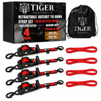 Tiger Australia 25mm x 3m T-Handle™ Retractable Ratchet Straps with Soft Loops 4-Pack(Red Limited Edition)