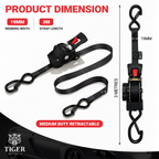 Tiger Australia 19mm x 3m Compact Auto Retractable Ratchet Straps 4-Pack with Soft Loops – 4 Pack