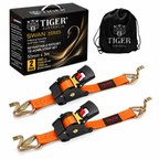 Tiger Australia Swan Hook Series 50mm × 3m Heavy-Duty Retractable Ratchet Straps 2-Pack(Orange)