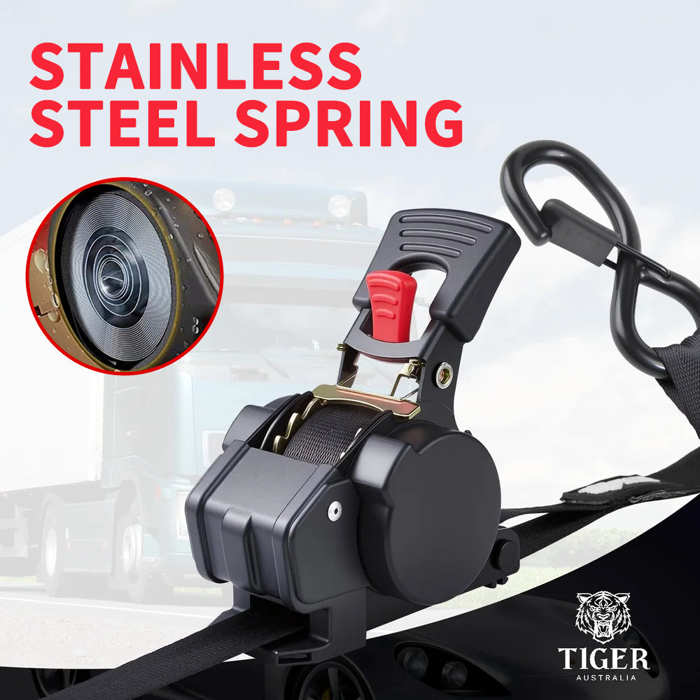 25mm × 3m New Auto Slow-Retracting Ratchet Straps 4-Pack