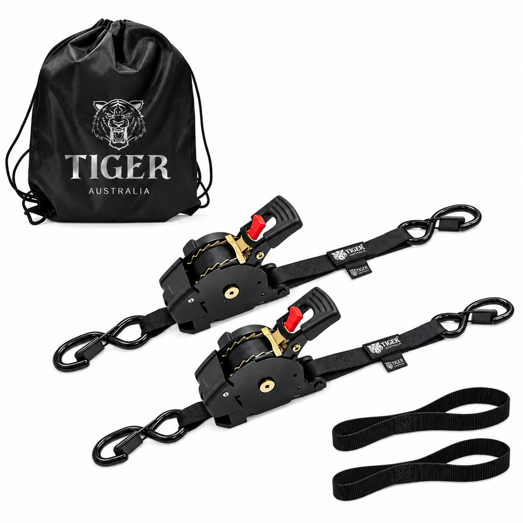Tiger Australia 25mm x 3m Auto Retractable Ratchet Straps with Soft Loops 2-Pack