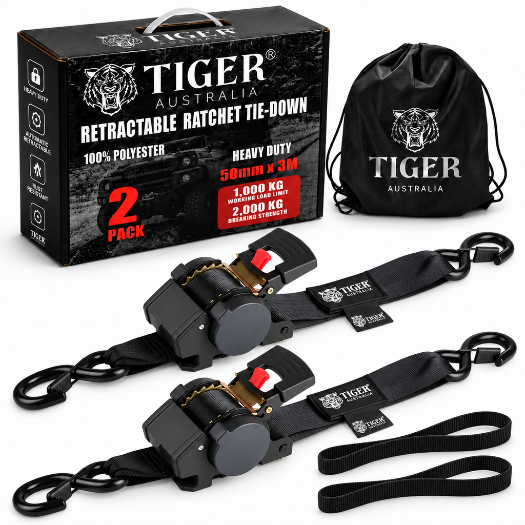 Tiger Australia 50mm × 3m Slow-Retracting Design Ratchet Straps With Soft Loops 4-Pack