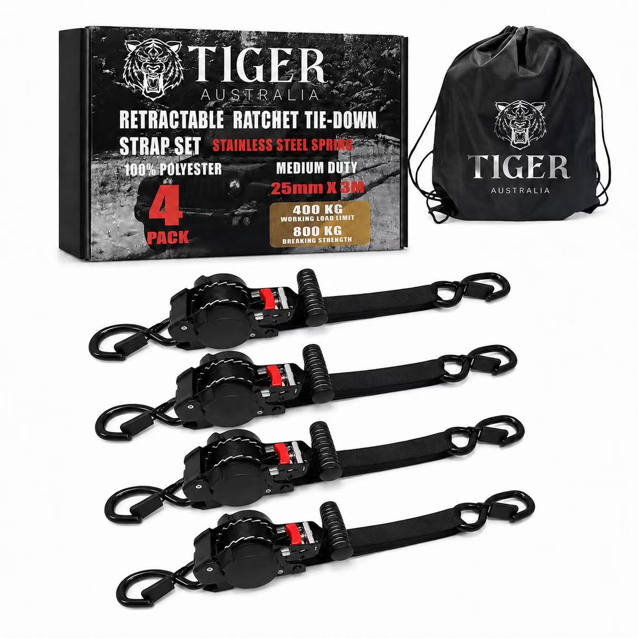 Tiger Australia Ultimate T-Handle™ Slow-Retracting Straps 4-Pack