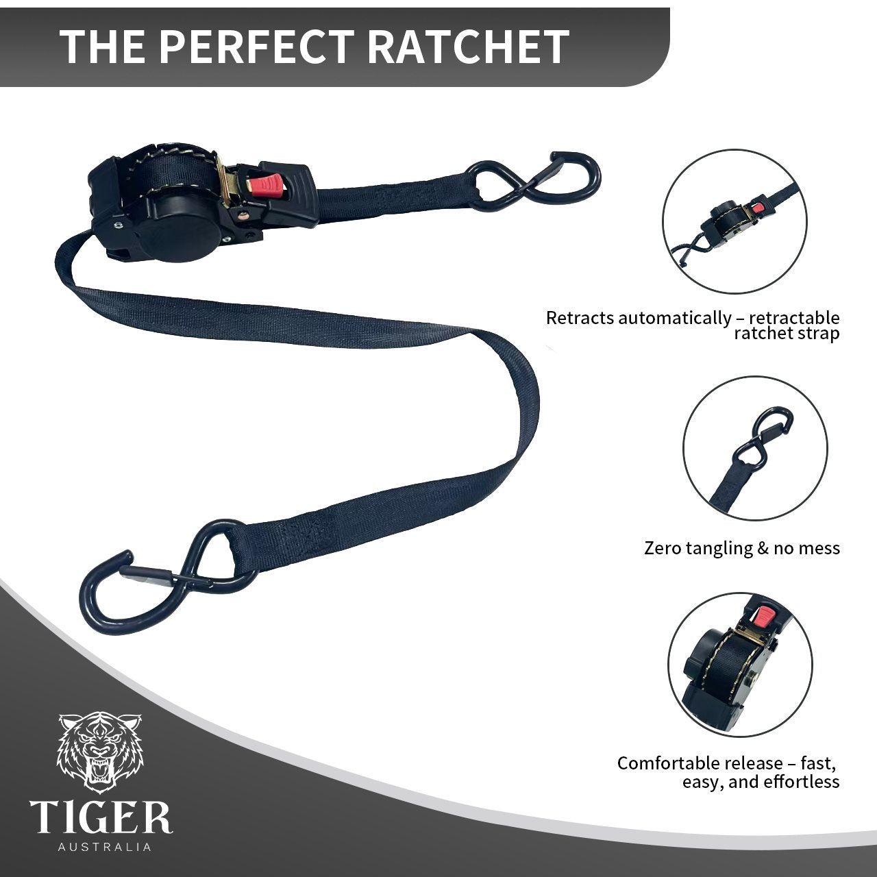 25mm x 4.5m Auto Retractable Ratchet Straps 4-Pack