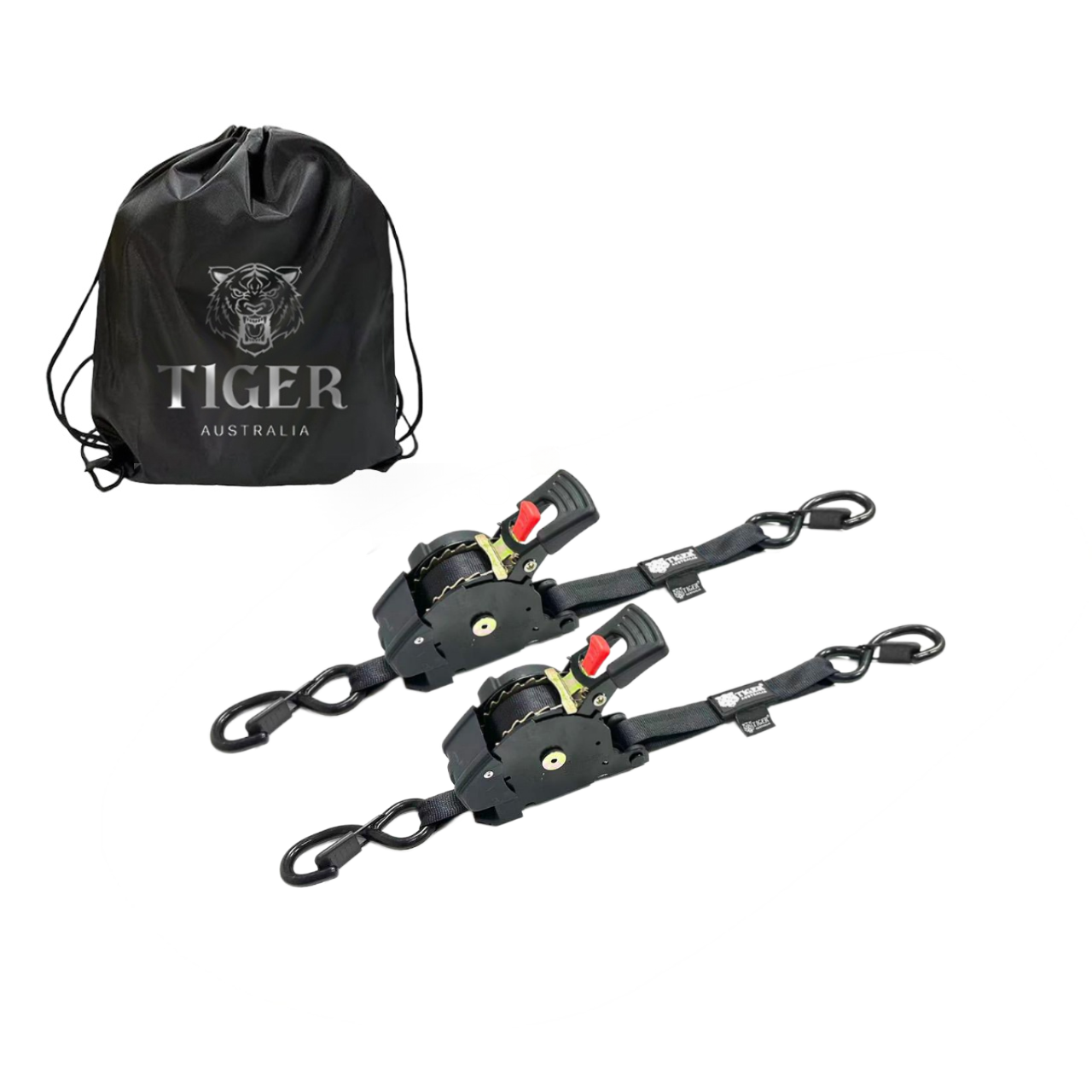 Tiger Australia 25mm x 3m Auto Retractable Ratchet Straps 2-Pack