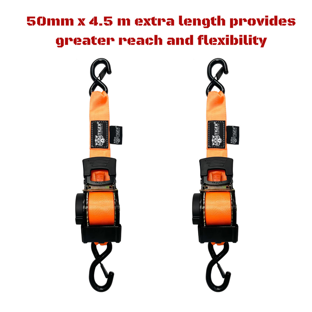 50mm x 4.5m Heavy Duty Auto Retractable Ratchet Straps 2-Pack