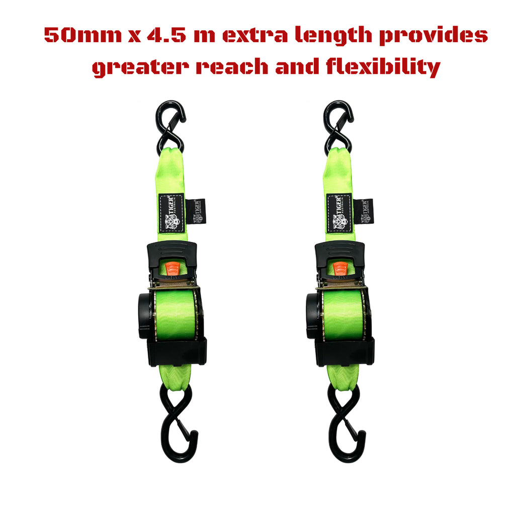 50mm x 4.5m Heavy Duty Auto Retractable Ratchet Straps 2-Pack