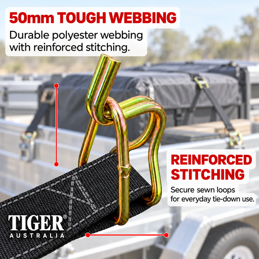 Tiger Australia Swan Hook Series 50mm × 4.5m Heavy-Duty Retractable Ratchet Straps 8-Pack Value Pack