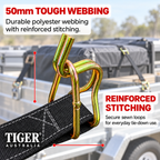 Tiger Australia Swan Hook Series 50mm × 4.5m Heavy-Duty Retractable Ratchet Straps 8-Pack Value Pack