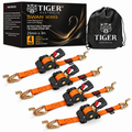 Tiger Australia Swan Hook Series 25mm × 3m Retractable Ratchet Straps 4-Pack(Orange)