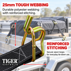 Tiger Australia Swan Hook Series 25mm × 3m Retractable Ratchet Straps 4-Pack(Black)