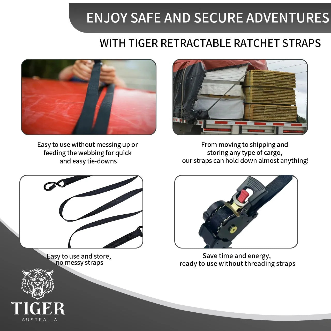 25mm x 4.5m Auto Retractable Ratchet Straps 4-Pack