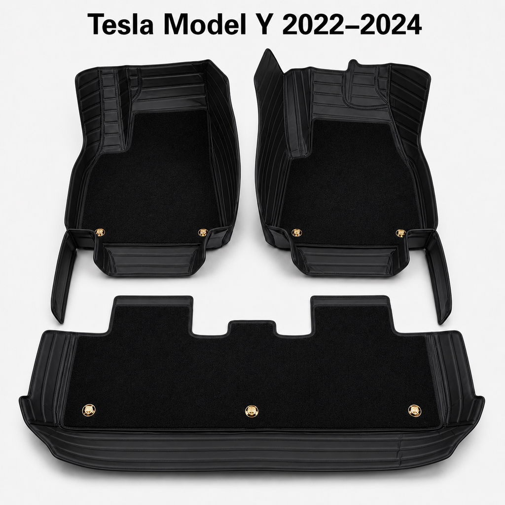 Dual-Layer 3D Floor Mats for Tesla Model Y 2022–2024 – PU Nappa Leather & Removable Carpet | Australian RHD