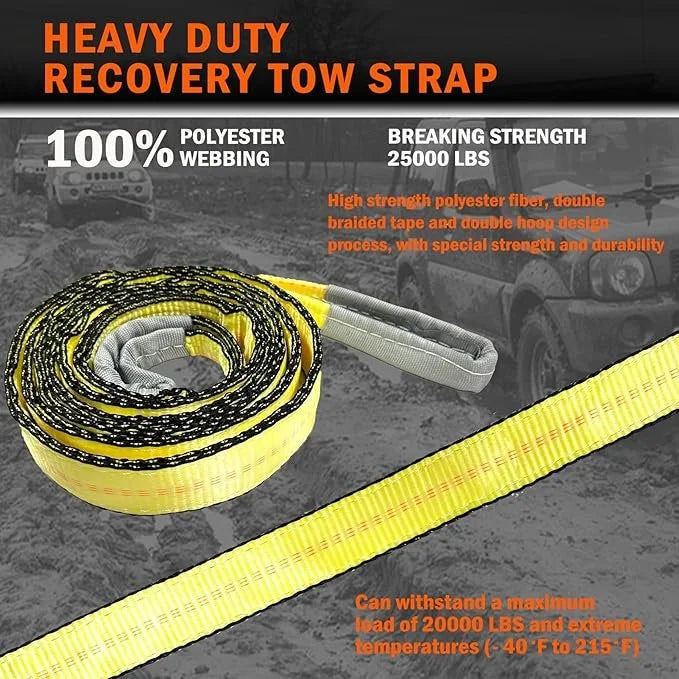 50mm x 4m Heavy Duty Vehicle Recovery Tow Strap for 4x4, Truck, SUV 2-Pack