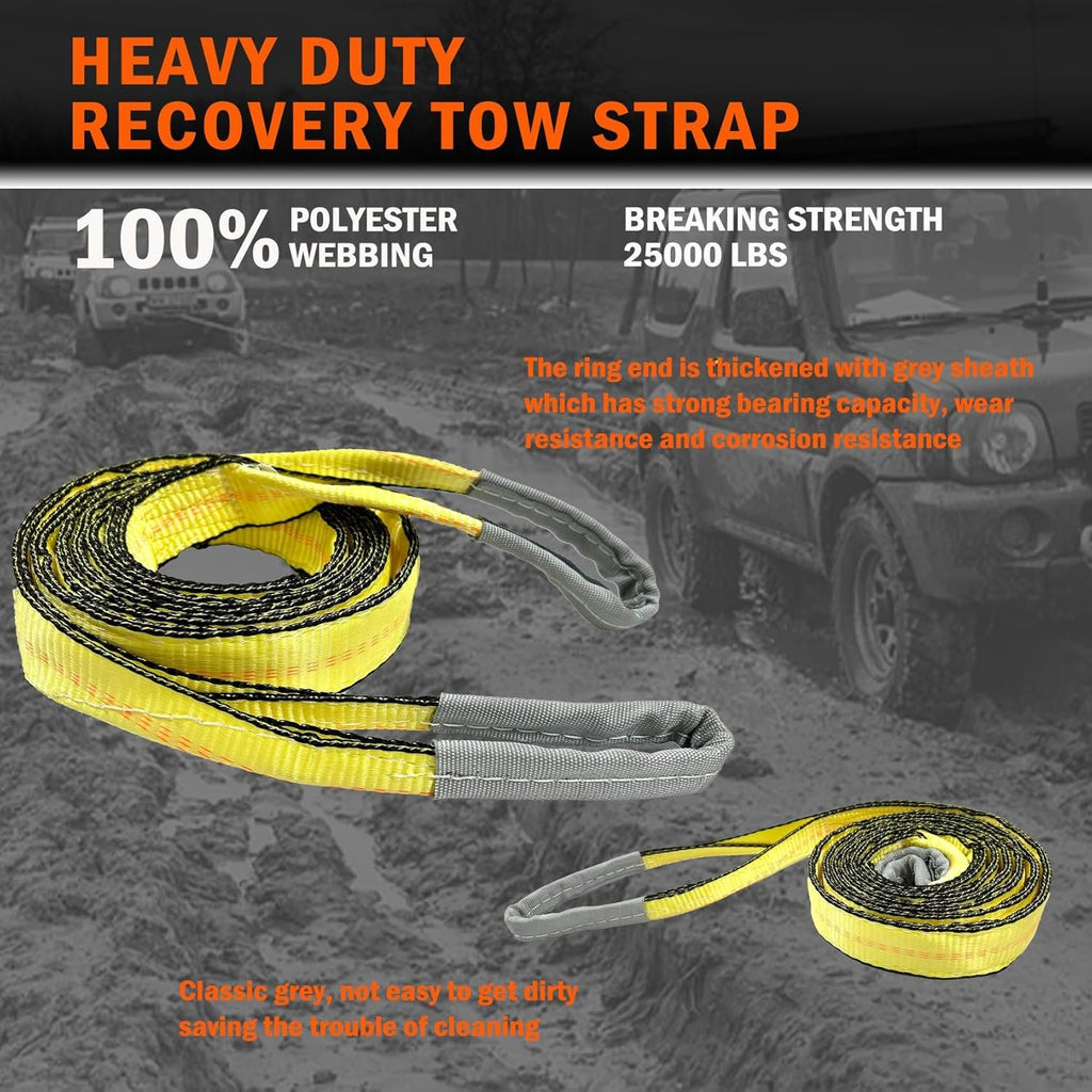 50mm x 4m Heavy Duty Vehicle Recovery Tow Strap for 4x4, Truck, SUV 2-Pack