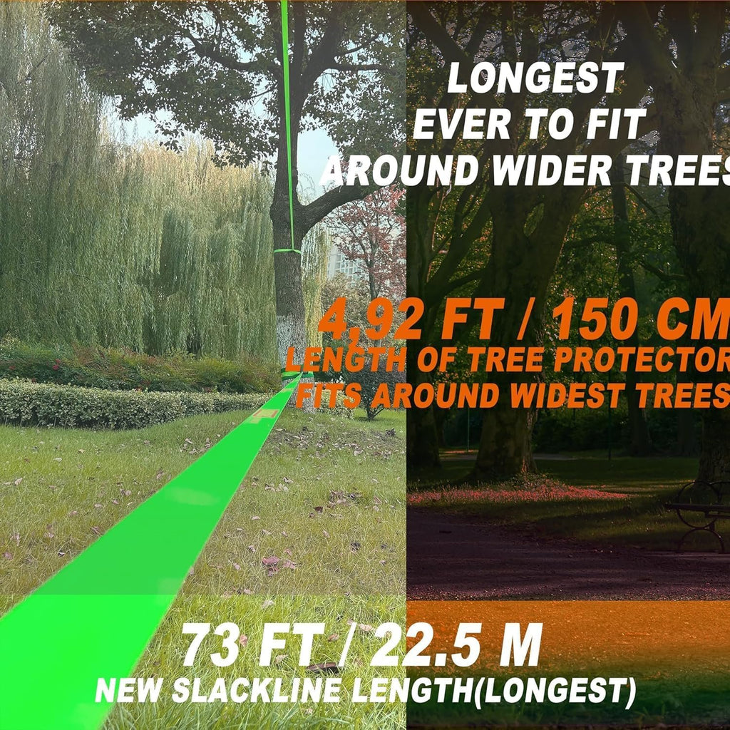 Slackline Kit 50mmx22.5 m with Training Line, Ratchet, Tree Protectors and Bag