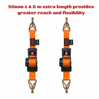 Tiger Australia Swan Hook Series 50mm × 4.5m Heavy-Duty Retractable Ratchet Straps 2-Pack(Orange)