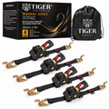 Tiger Australia Swan Hook Series 25mm × 3m Retractable Ratchet Straps 4-Pack(Black)