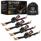 Tiger Australia Swan Hook Series 25mm × 3m Retractable Ratchet Straps 4-Pack(Black)
