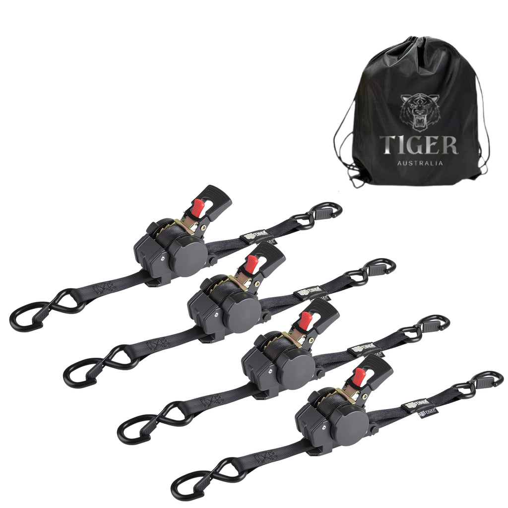 25mm × 4.5m New Auto Slow-Retracting Design Ratchet Straps 4-Pack