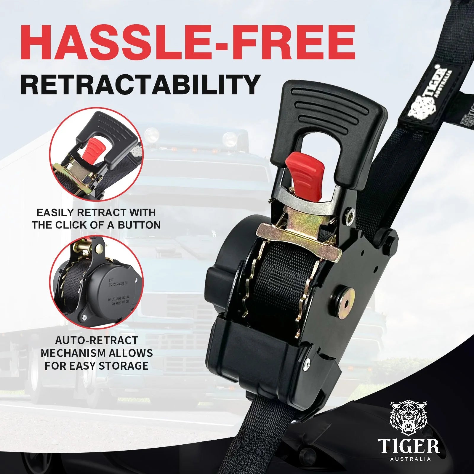 50mm x 3m Heavy Duty Auto Retractable Ratchet Straps 4-Pack