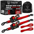 Tiger Australia 50mm x 3m Heavy Duty Retractable Ratchet Straps with Soft Loops 2-Pack(Red Limited Edition)