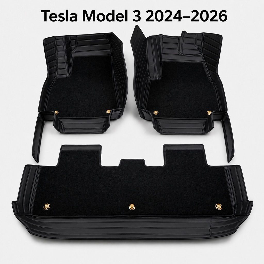 Dual-Layer 3D Floor Mats for Tesla Model 3 2024–2026 – PU Nappa Leather & Removable Carpet | Australian RHD