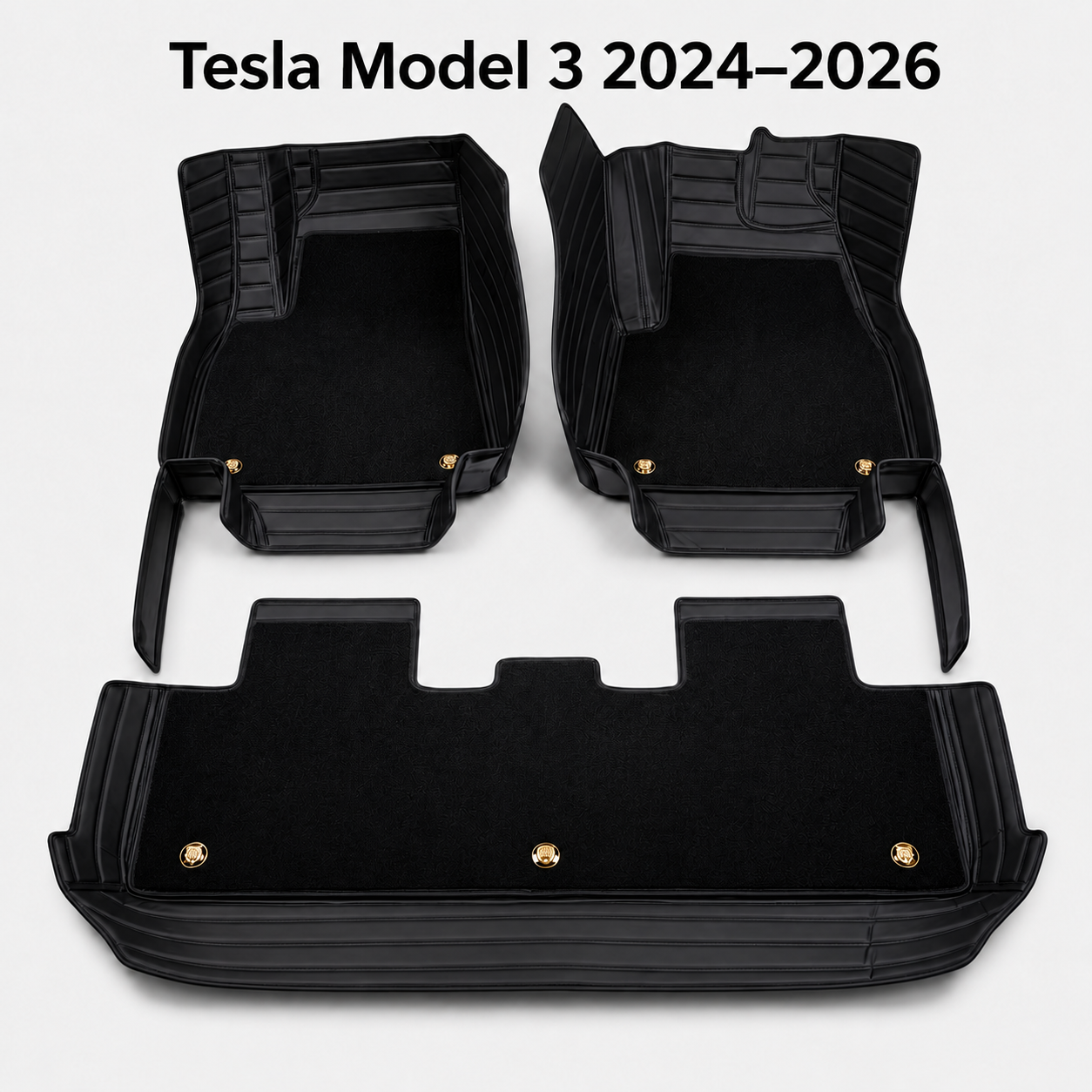 Dual-Layer 3D Floor Mats for Tesla Model 3 2024–2026 – PU Nappa Leather & Removable Carpet | Australian RHD