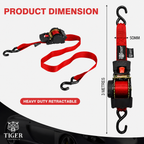 Tiger Australia 50mm x 3m Heavy Duty Retractable Ratchet Straps with Soft Loops 2-Pack(Red Limited Edition)