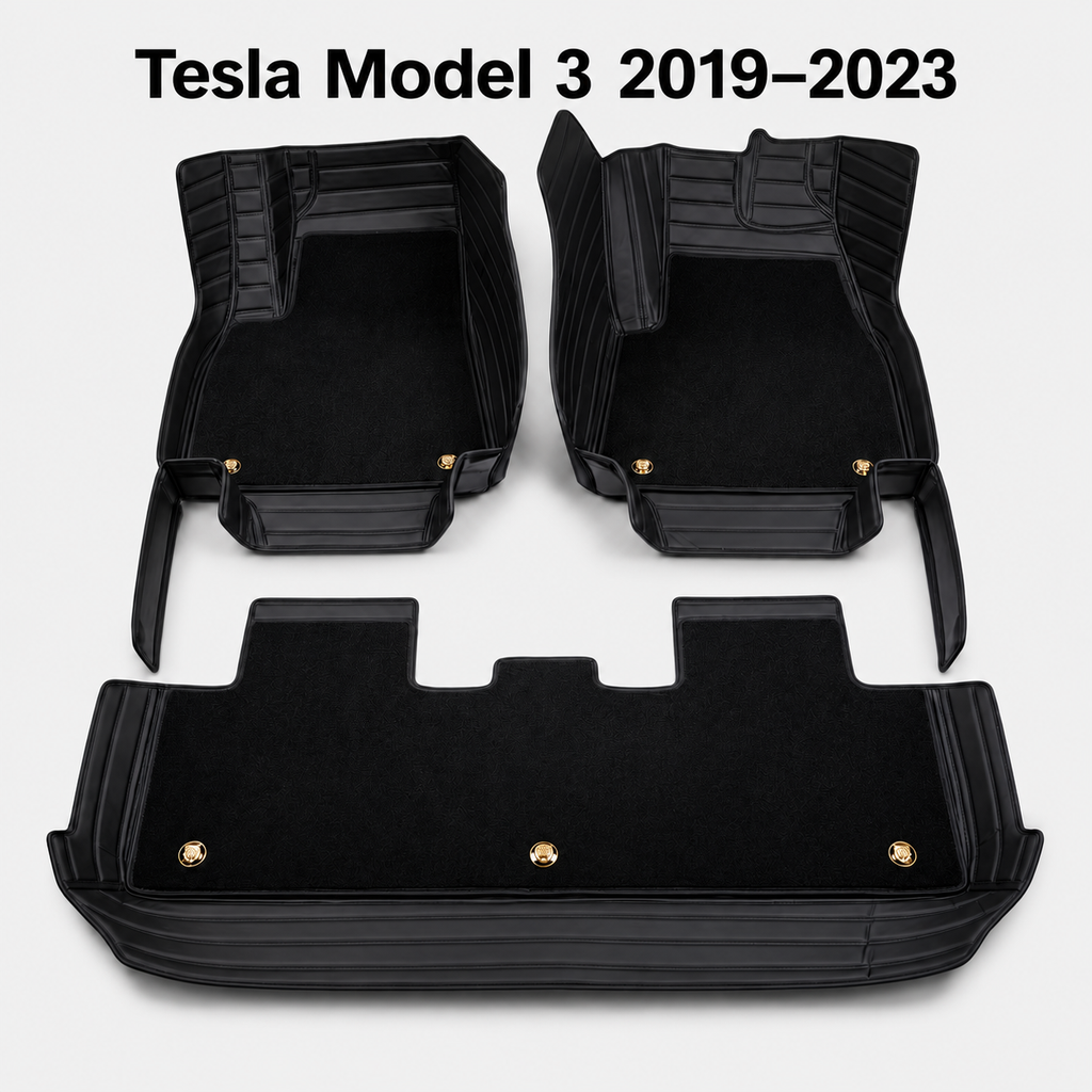 Dual-Layer 3D Floor Mats for Tesla Model 3 2019–2023 – PU Nappa Leather & Removable Carpet | Australian RHD