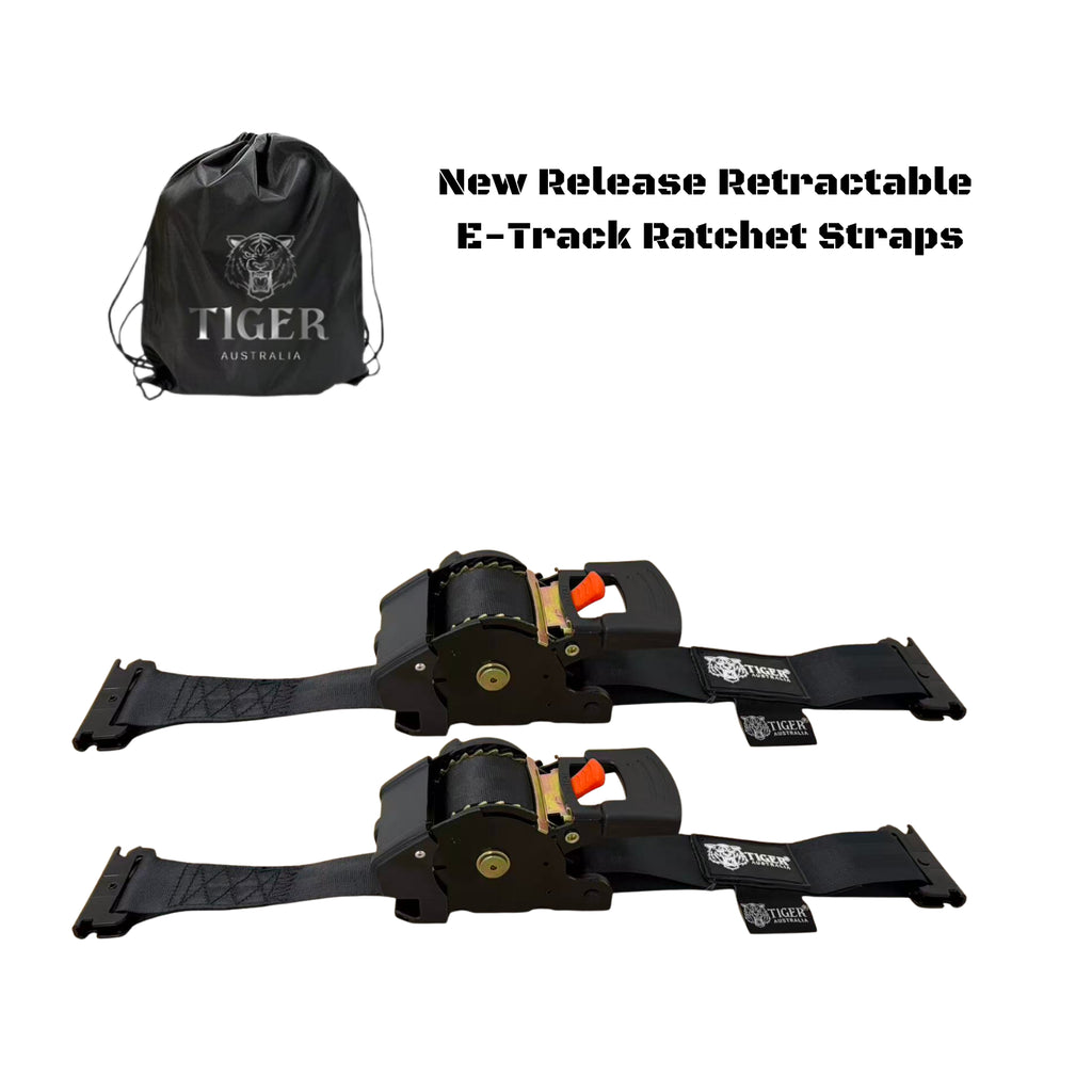 50mm x 4.5m Retractable E-Track Ratchet Straps-New Release Stainless Steel Spring Design