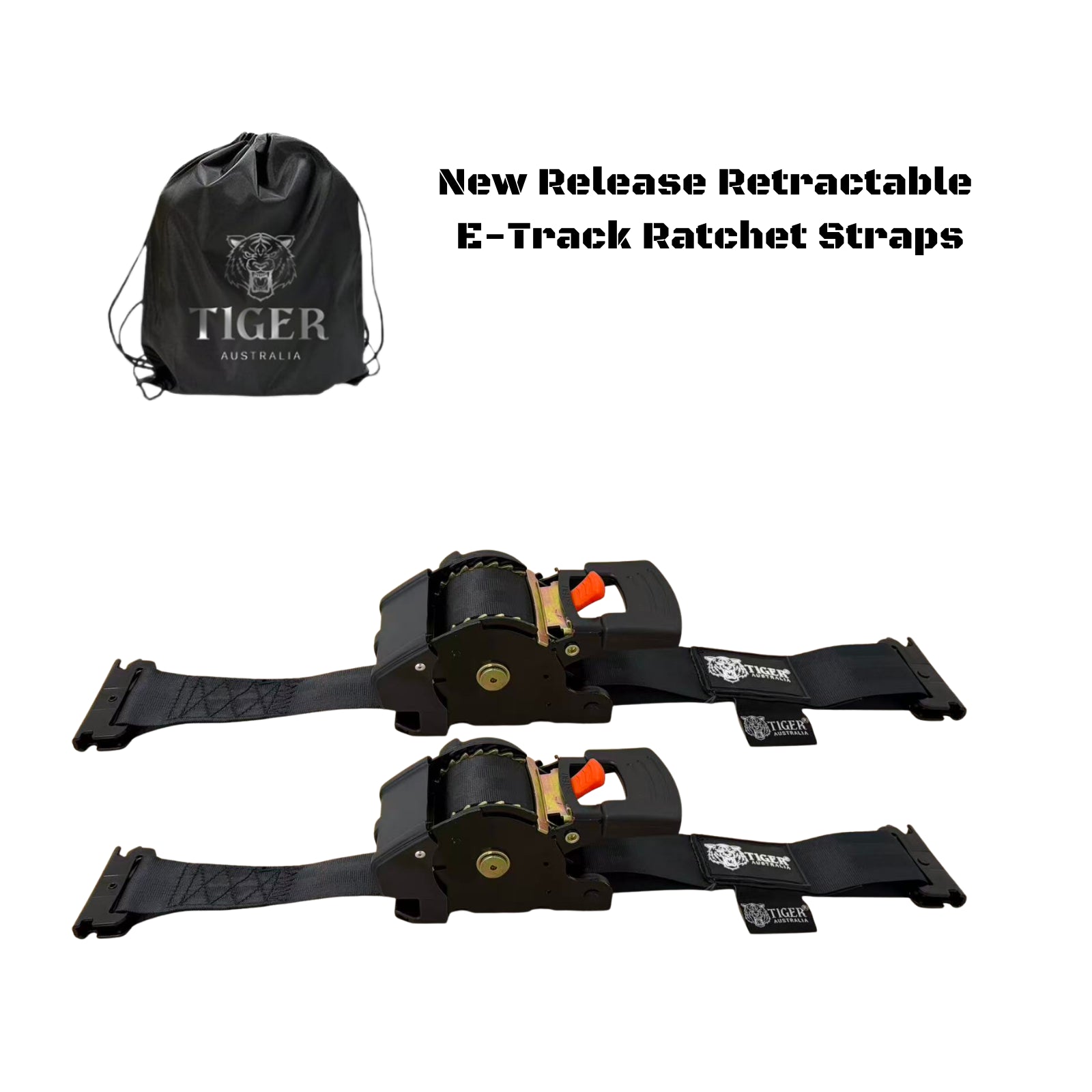 50mm x 4.5m Retractable E-Track Ratchet Straps-New Release Stainless Steel Spring Design