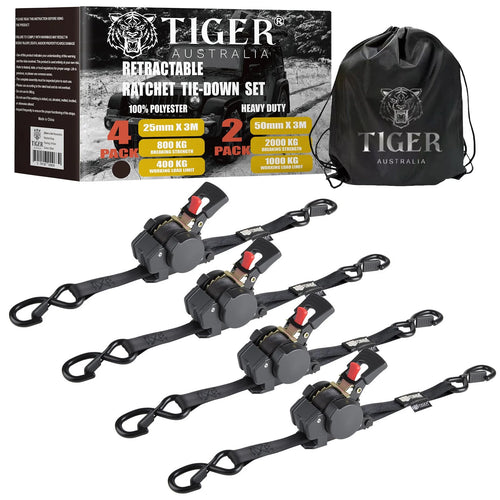 25mm × 4.5m New Auto Slow-Retracting Design Ratchet Straps 4-Pack