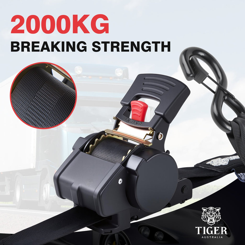 50mm × 3m New Auto Slow-Retracting Design Ratchet Straps 2-Pack