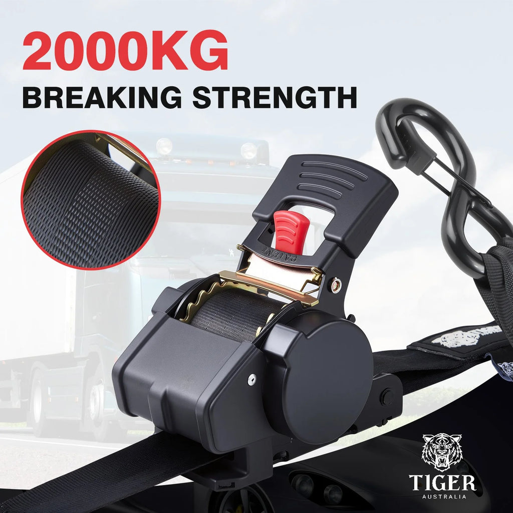 50mm × 3m New Auto Slow-Retracting Design Ratchet Straps 4-Pack