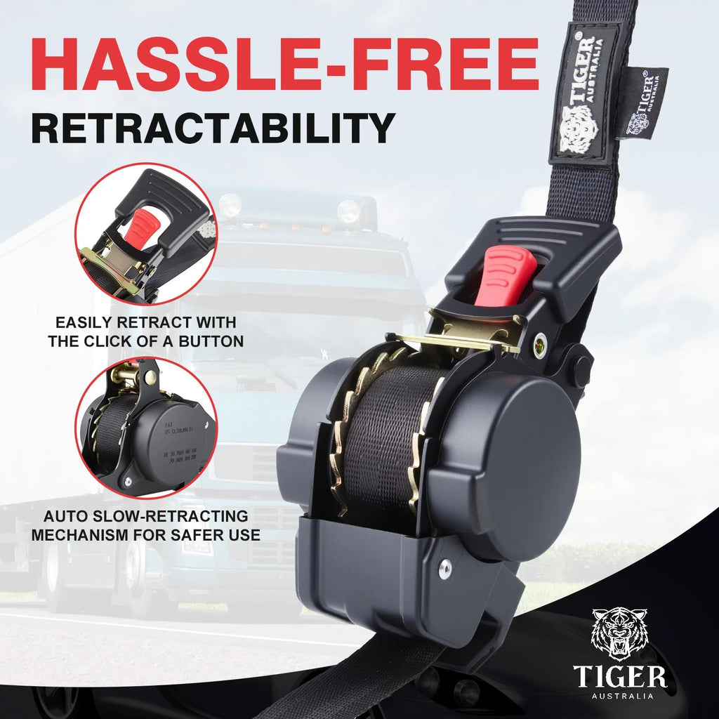 25mm × 3m New Auto Slow-Retracting Ratchet Straps 4-Pack