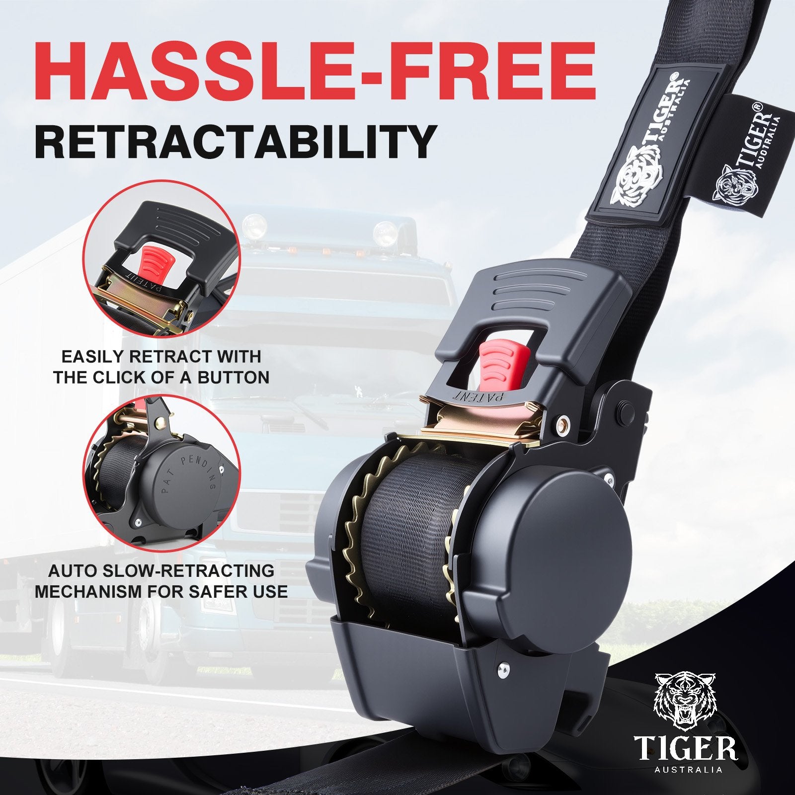 50mm × 3m New Auto Slow-Retracting Design Ratchet Straps 2-Pack