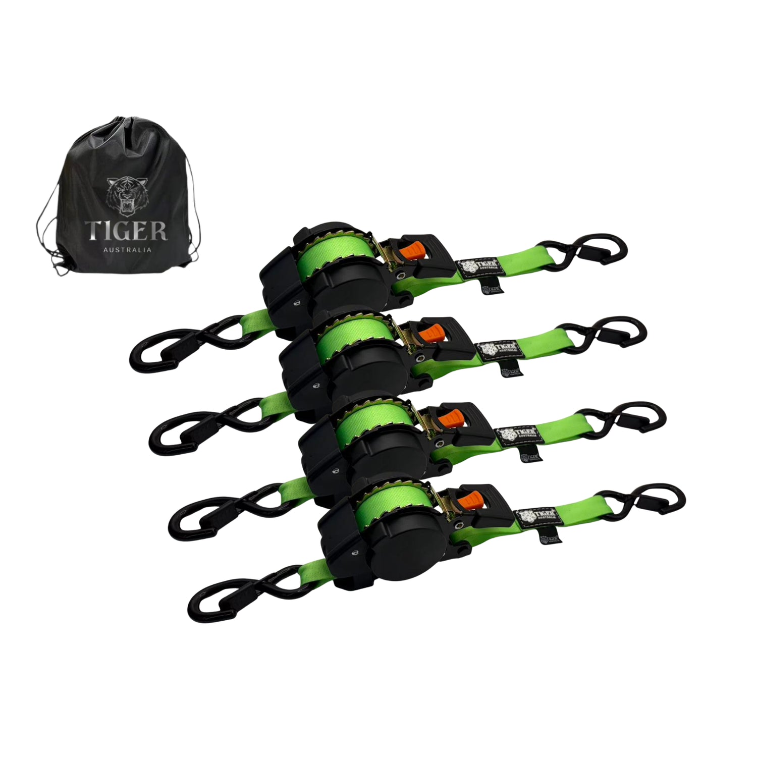 25mm × 4.5m New Auto Slow-Retracting Design Ratchet Straps 4-Pack