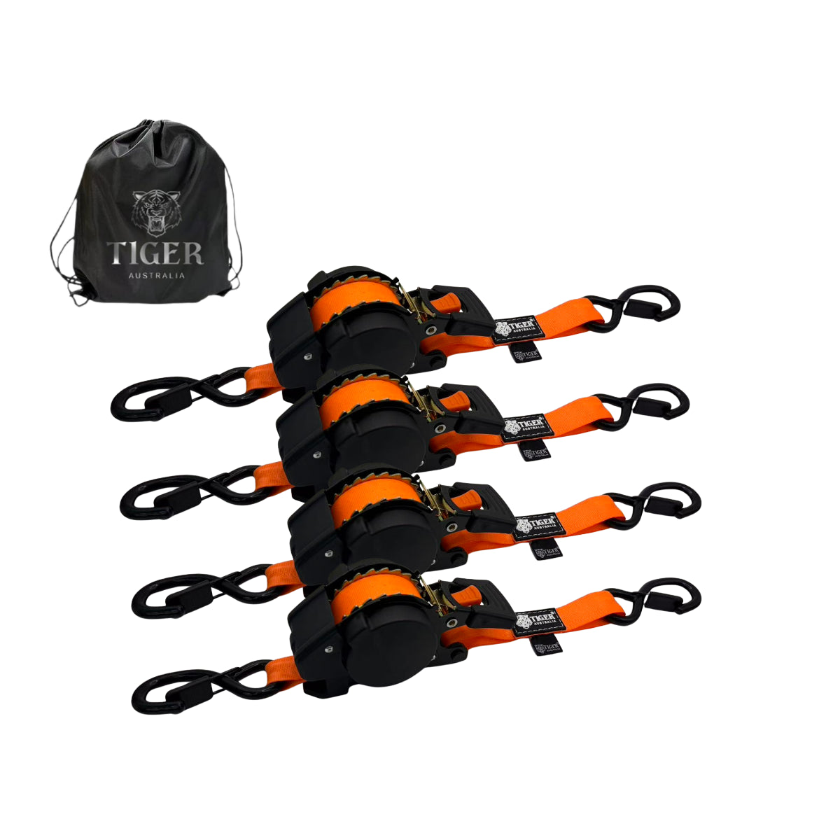 25mm × 4.5m New Auto Slow-Retracting Design Ratchet Straps 4-Pack