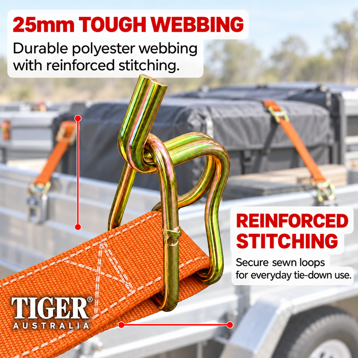 Tiger Australia Swan Hook Series 25mm × 3m Retractable Ratchet Straps 4-Pack(Orange)