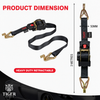 Tiger Australia Swan Hook Series 50mm × 3m Heavy-Duty Retractable Ratchet Straps 2-Pack(Black)