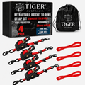 Tiger Australia 25mm x 4.5m Retractable Ratchet Straps with Soft Loops – 4 Pack (Red Limited Edition)