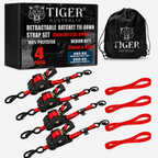 Tiger Australia 25mm x 4.5m Retractable Ratchet Straps with Soft Loops – 4 Pack (Red Limited Edition)
