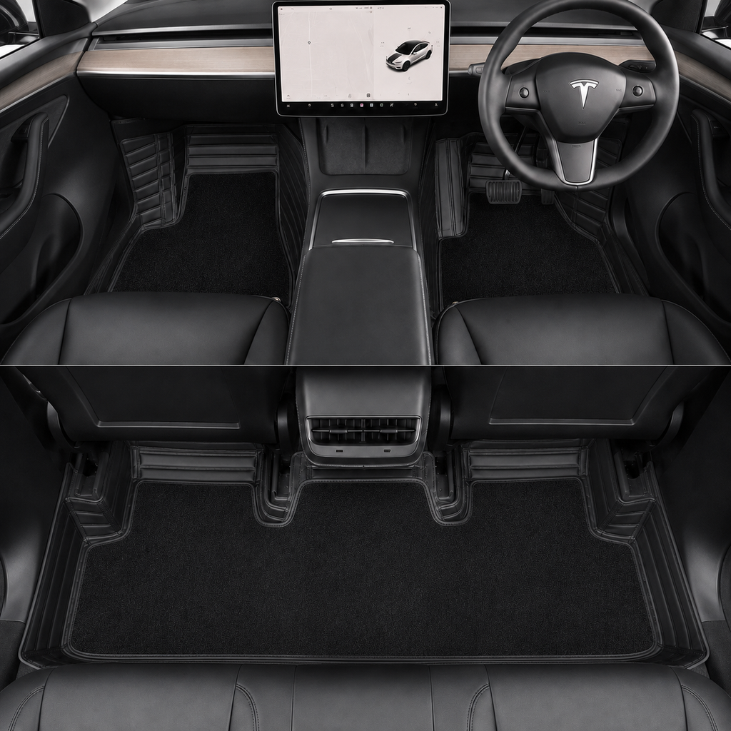 Dual-Layer 3D Floor Mats for Tesla Model Y 2022–2024 – PU Nappa Leather & Removable Carpet | Australian RHD