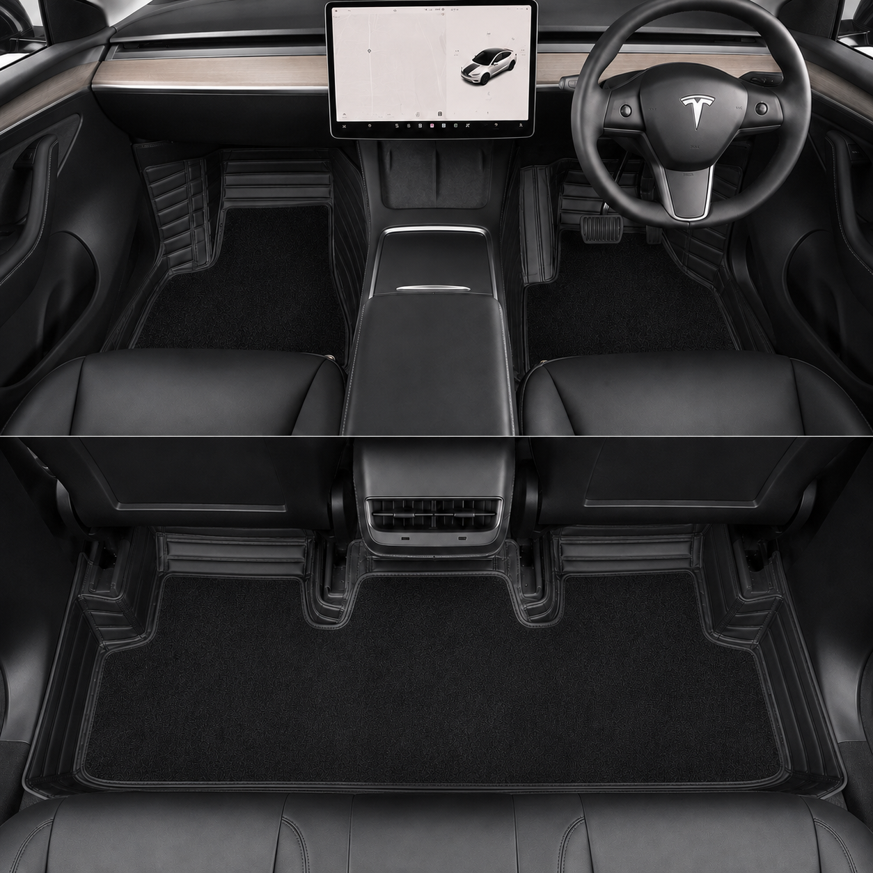 Dual-Layer 3D Floor Mats for Tesla Model Y 2022–2024 – PU Nappa Leather & Removable Carpet | Australian RHD