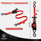 Tiger Australia 25mm x 3m T-Handle™ Retractable Ratchet Straps with Soft Loops 4-Pack(Red Limited Edition)