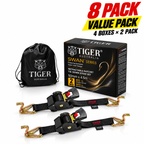 Tiger Australia Swan Hook Series 50mm × 4.5m Heavy-Duty Retractable Ratchet Straps 8-Pack Value Pack